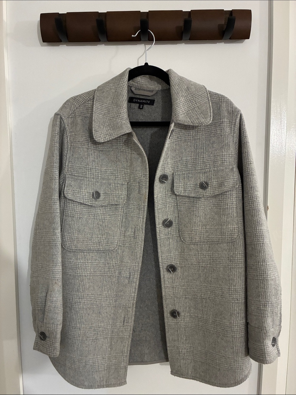 Dynamite Light Gray Plaid Shirt Jacket